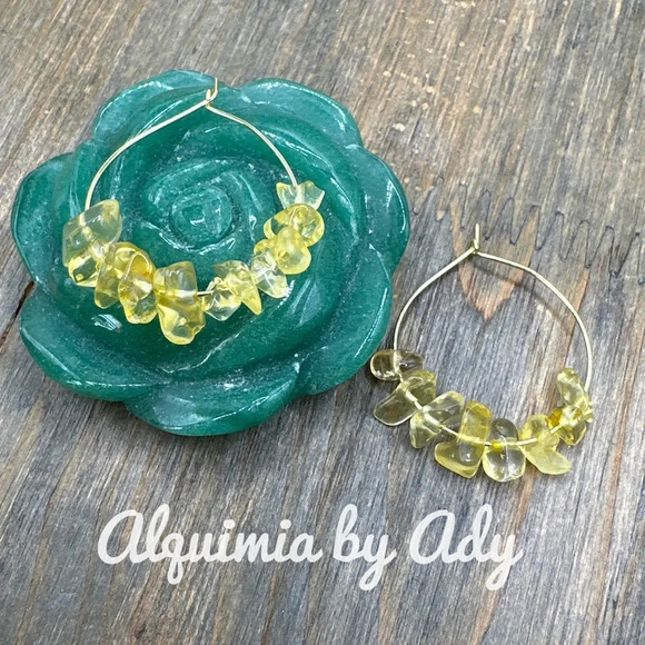 Citrine gold small hoops/ handmade/boho/colorful/statement earrings/minimalist - Picture 1 of 4